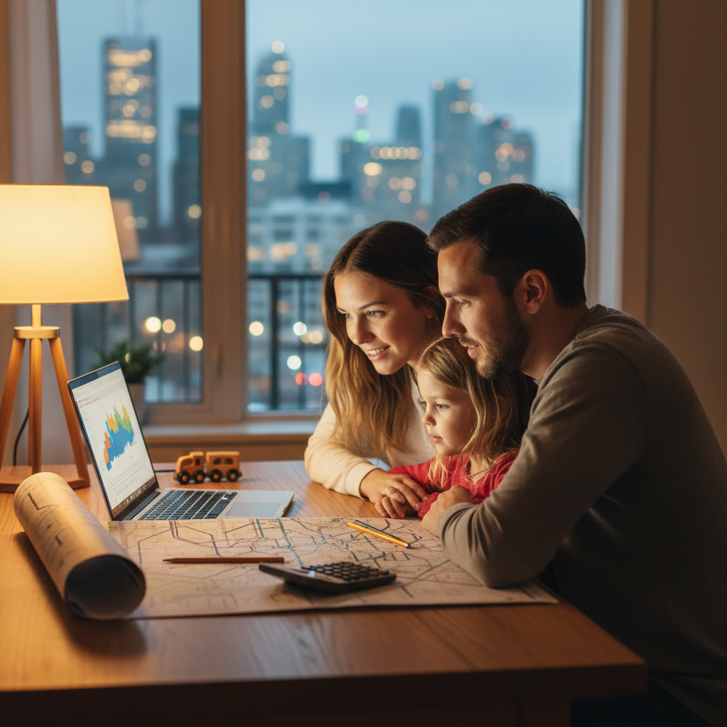 Ontario family reviewing home affordability budget at dining table